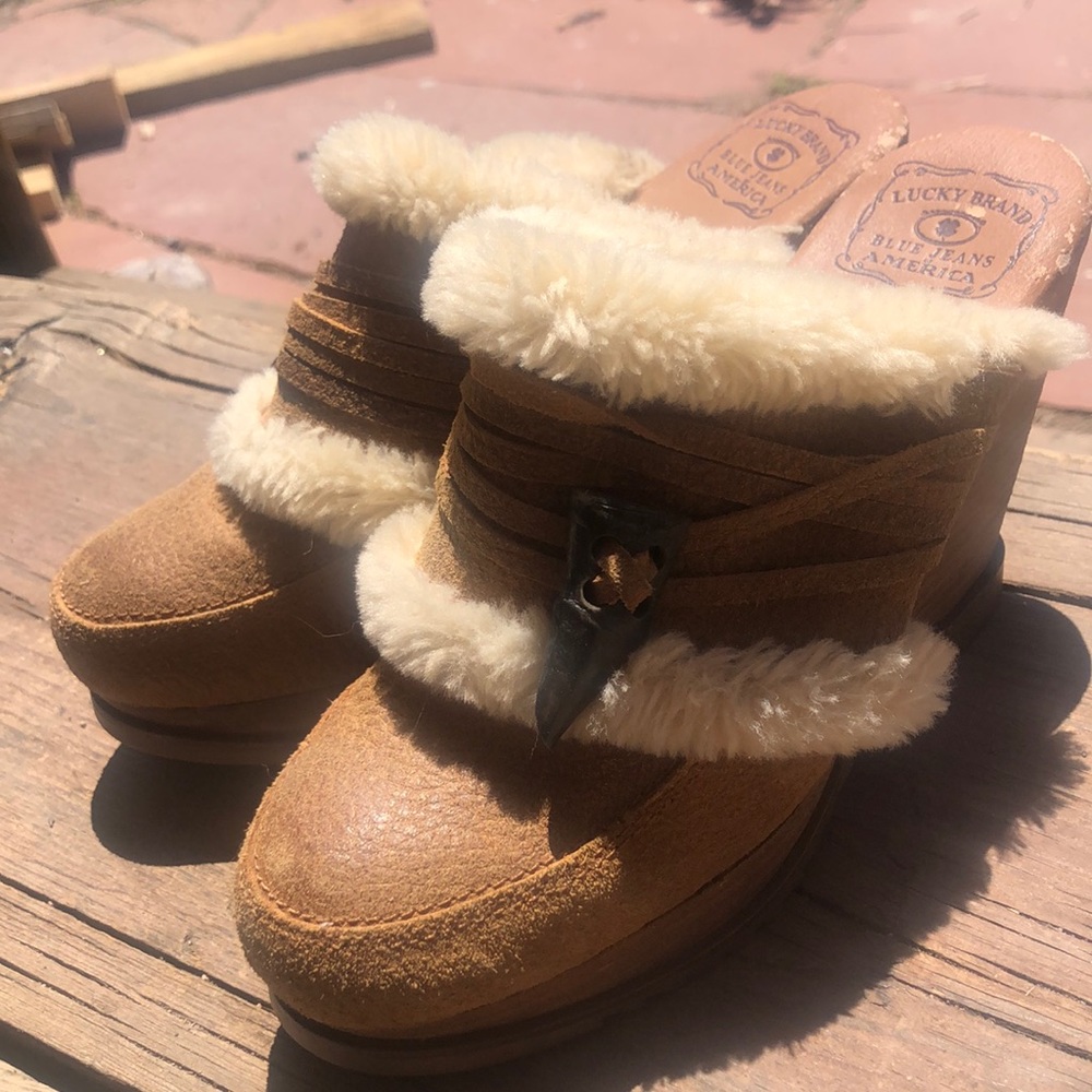 Lucky brand suede slip on heel clog